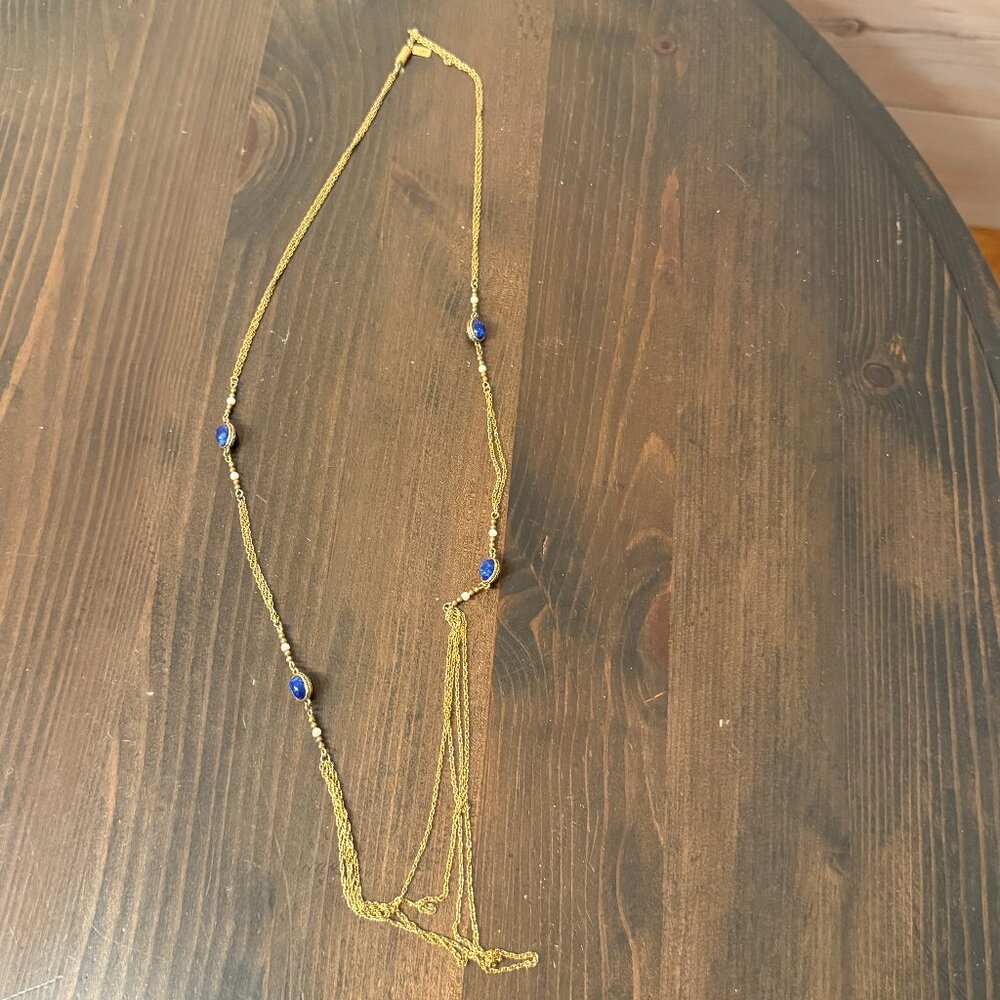 Vintage 1928 Necklace Gold Tone & Blue Crystals Glass  17”